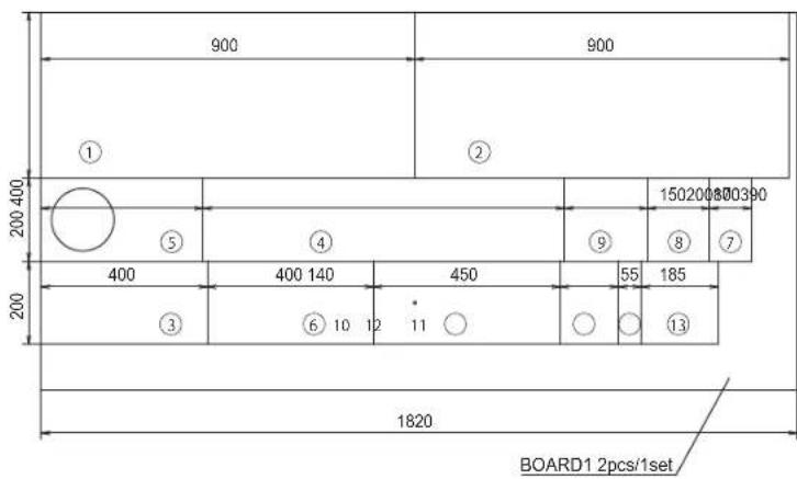 900 900 ① ② 200 400 ⑤ ④ ⑨ ⑧ ⑦ 150200 800390 400 400 140 450 55 185 ③ ⑥ 10 12 11 ⑬ ⑬ ⑬ 13 1820 BOARD1 2pcs/1set/