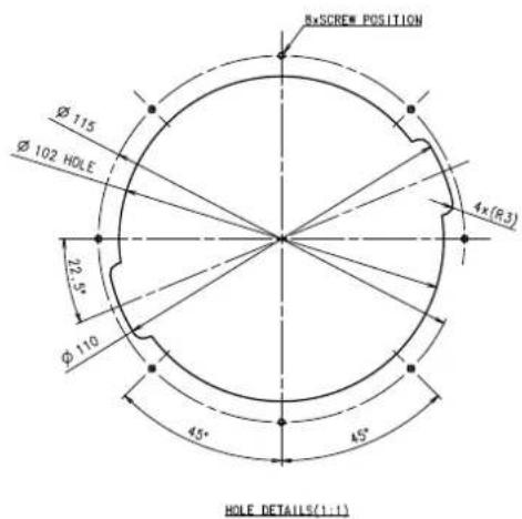 8xSCREW POSITION Ø 115 Ø 102 HOLE 4x(R3) 20.5° Ø 110 45° 45° HOLE DETAILS(1:1)