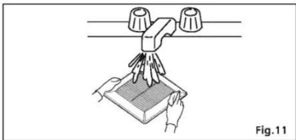 Illustration d'une main nettoyant un livre avec un levier au-dessus, étiquetée Fig.11 (aucun texte ou symbole sur le diagramme lui-même)