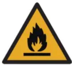 Warning sign depicting a flame symbol in yellow and black on a white background