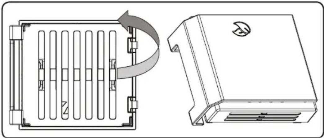 Technical line drawing of a device showing internal structure and external casing (no text or symbols)