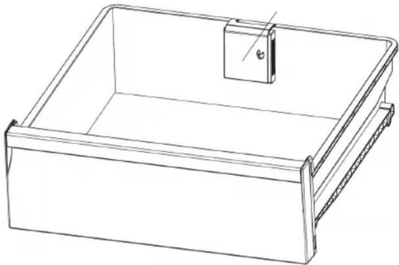 Line drawing of a rectangular metal tray with a small inset component (no text or symbols)