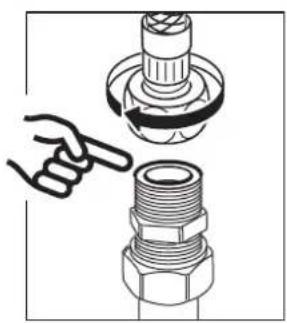 Illustration technique d'un assemblage mécanique avec une main pointant vers un composant fileté (sans texte ni symboles)