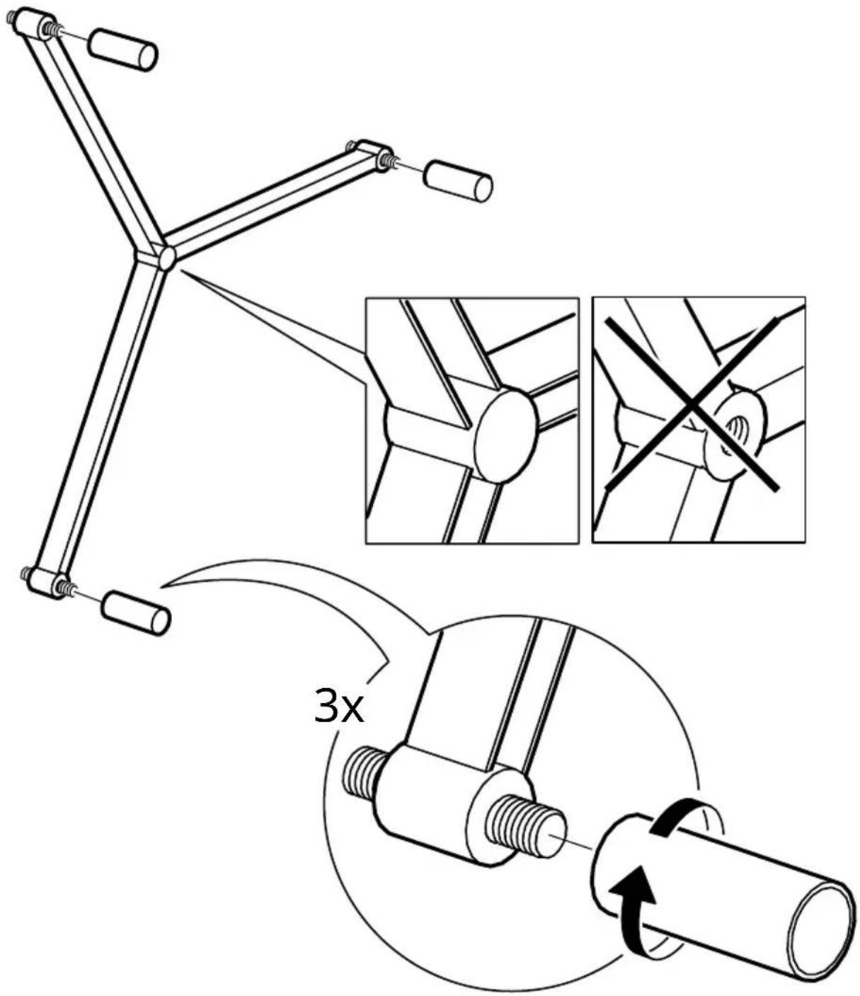 Technical diagram illustrating mechanical assembly with labeled parts and 3x scaling indicator