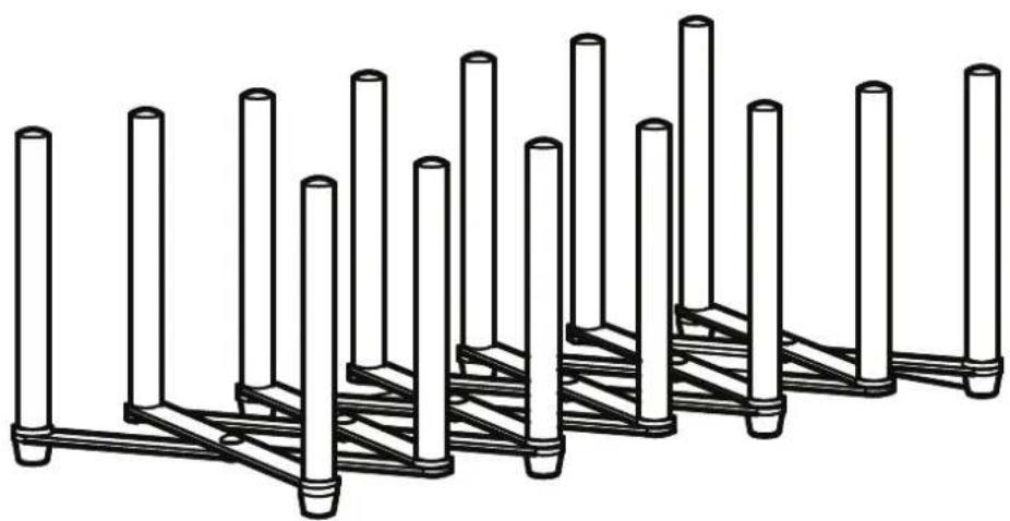Pure diagram of vertical cylindrical structures mounted on a base, no text or symbols present