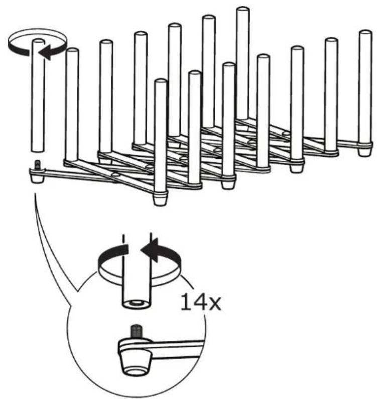 Technical diagram showing mechanical assembly with rotating shafts and a 14x speed limit annotation