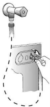 Illustration d'une main utilisant un outil pour ajuster ou installer un composant, sans texte ni symbole visible.