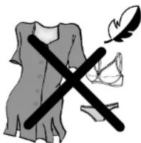 Illustration d'une robe barrée avec une plume et un petit objet à proximité (sans texte ni symboles).