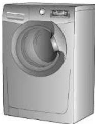 Illustration d'une machine à laver argentée avec une ventilation circulaire et un panneau avant (aucun texte ni symbole visible).