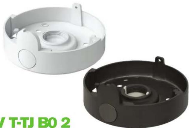 Two plastic enclosures: a white casing with internal threading and a black casing with a central hole, both without any text or symbols.