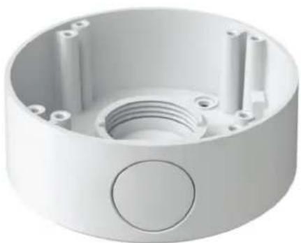 3D rendering of a white plastic enclosure with internal components and a circular button (no text or symbols)