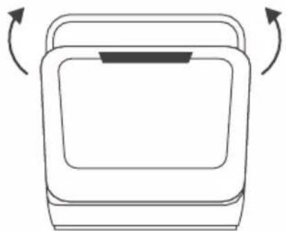 Simple line drawing of a rectangular device with two curved arrows indicating rotation or movement (no text or symbols).