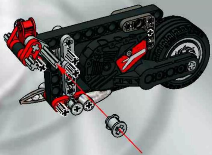 3D mechanical assembly diagram of a vehicle's internal components, showing gears, springs, and wheel (no text or labels)