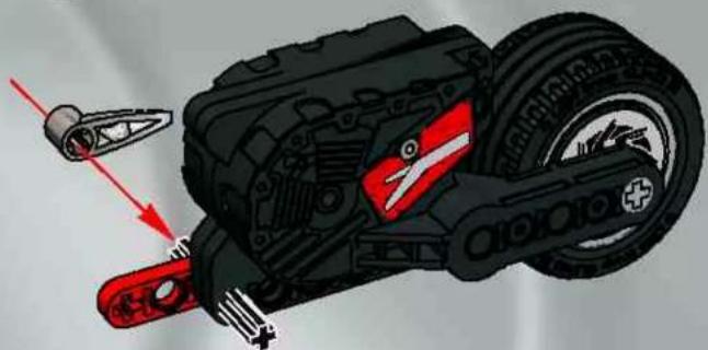 Mechanical assembly diagram showing a motor with red-handled lever and tire, no visible text or symbols
