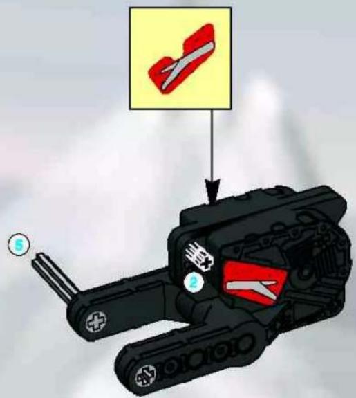 Diagram showing a mechanical device with labeled parts and a warning symbol, likely illustrating a safety or repair process.