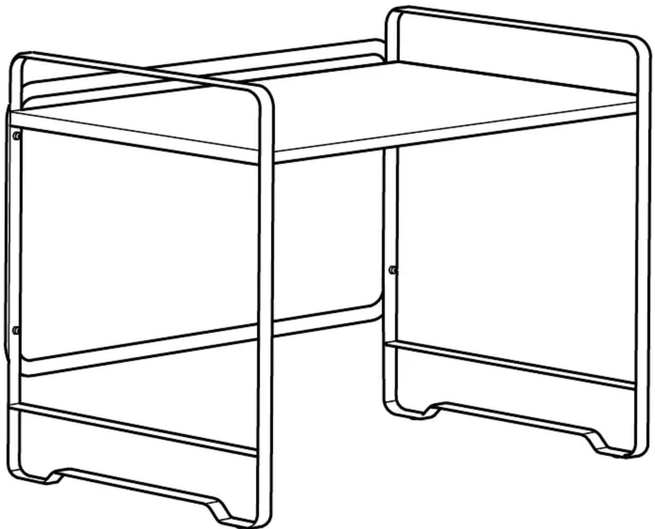 Dessin au trait d'une étagère ou d'un support métallique à deux niveaux (sans texte ni symboles)