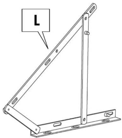 Dessin technique d'une structure de cadre métallique avec des trous de montage et un composant étiqueté 'L' (sans texte ni symboles au-delà de l'étiquette).