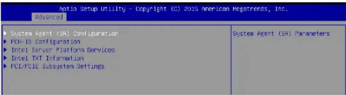 Aptio设置实用程序 - 版权所有 (C) 2015 American Megatrends, Inc. 高级 ► 系统代理(SA)配置 ► PCH-ID配置 ► Intel服务器平台服务 ► Intel TXT信息 ► PCI/PCIE子系统设置 系统代理(SA)参数