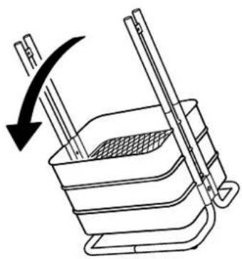 Diagram of a mechanical device with a lever and handle, showing a curved arrow indicating rotation (no text or symbols present)