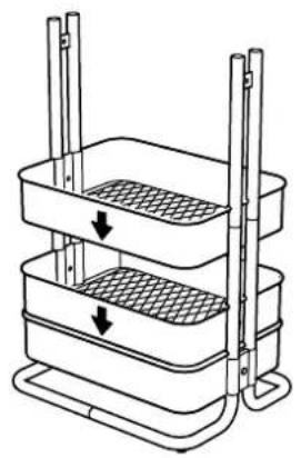 Diagram of a multi-tiered container or storage unit with two horizontal sections and vertical supports, showing internal mesh patterns (no text or symbols)
