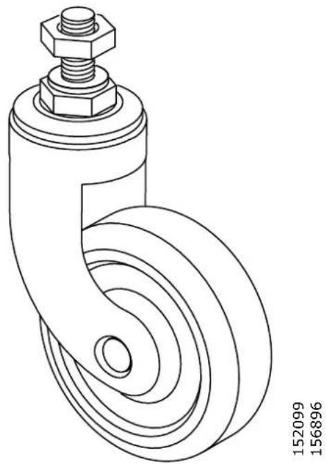 Technical line drawing of a mechanical component with a coiled wheel and nut (no text or symbols)