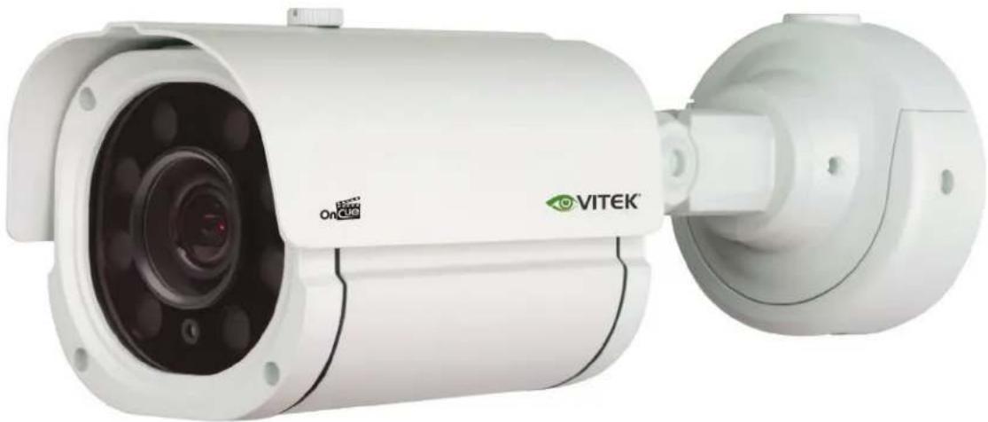 Exterior view of a white VITEK security camera with mounted lens and external housing (no visible text or symbols)