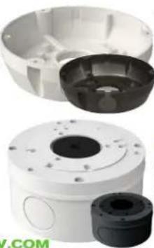 Two views of a white plastic mechanical housing component, one open and one closed, with no visible text or symbols.