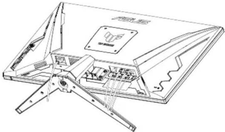 Dessin technique au trait d'un moniteur d'ordinateur avec des composants internes visibles et des supports de montage (aucun texte ou symbole)