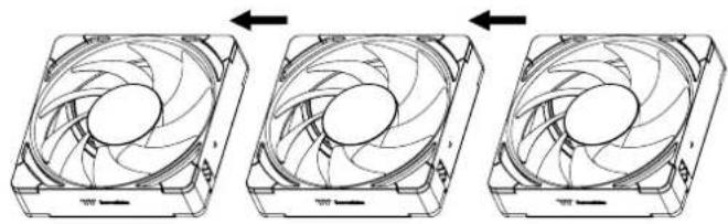 Three identical diagrams of a CPU fan with visible blades and internal structure, shown in side-by-side alignment (no text or symbols)