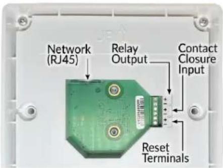 Network (RJ45) Relay Output Contact Closure Input Reset Terminals
