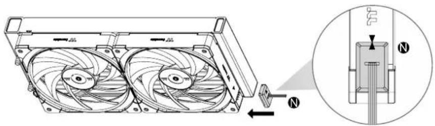 Technical diagram of a fan assembly with a magnified inset showing the internal structure (no text or symbols present)