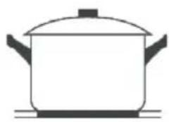 Simple line drawing of a cooking pot with lid and side handles (no text or symbols)