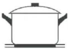 Simple line drawing of a cooking pot with lid and side handles (no text or symbols)