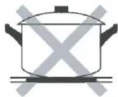 Simple line drawing of a cooking pot with crossed x marks on a base (no text or symbols)