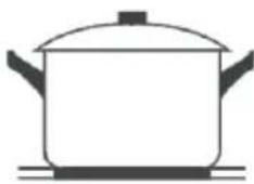 Simple line drawing of a cooking pot with lid and side handles (no text or symbols)