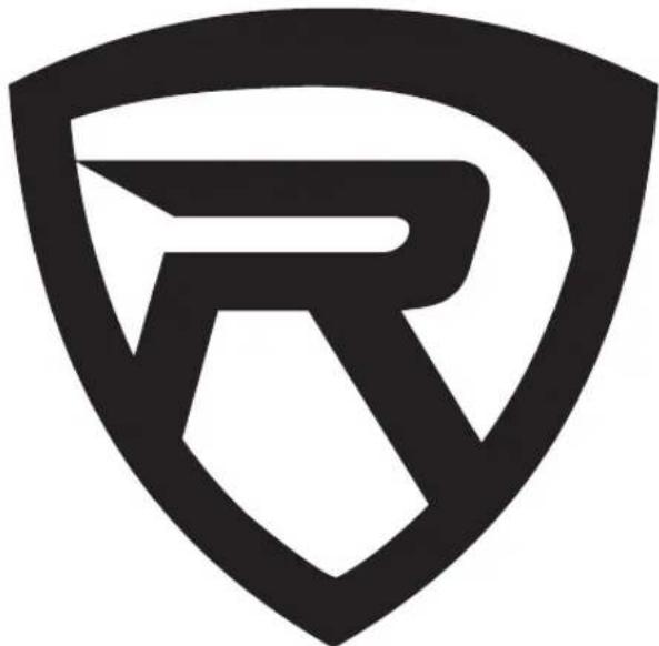 Abstract black and white geometric logo design with a stylized 'R' shape inside a shield-like frame (no text or symbols)