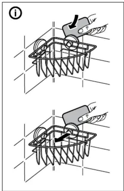 Deux schémas techniques montrant une main utilisant un outil pour soulever un panier à ressort, sans texte ni symboles.