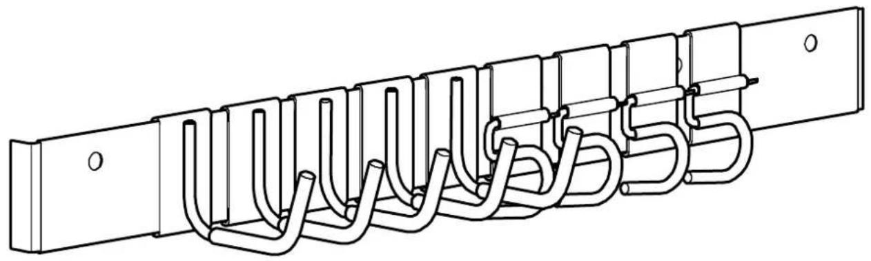 Technical line drawing of a mechanical or electrical component with multiple U-shaped connectors (no text or symbols)