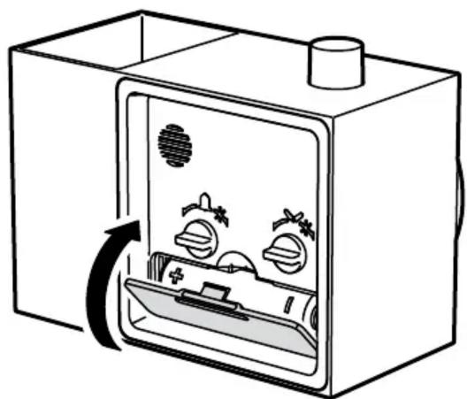 Dessin au trait d'un climatiseur portable avec ventilateurs de refroidissement et une porte, montrant la direction du flux d'air (sans texte ni symboles)