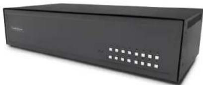 Black rectangular electronic device with indicator lights and a grid pattern on the front panel (no visible text or symbols)