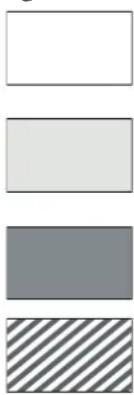 Four horizontal rectangular blocks with varying shades of gray and diagonal stripes.