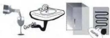 Illustration of a showerhead, sink, and shower tube with no visible text or symbols