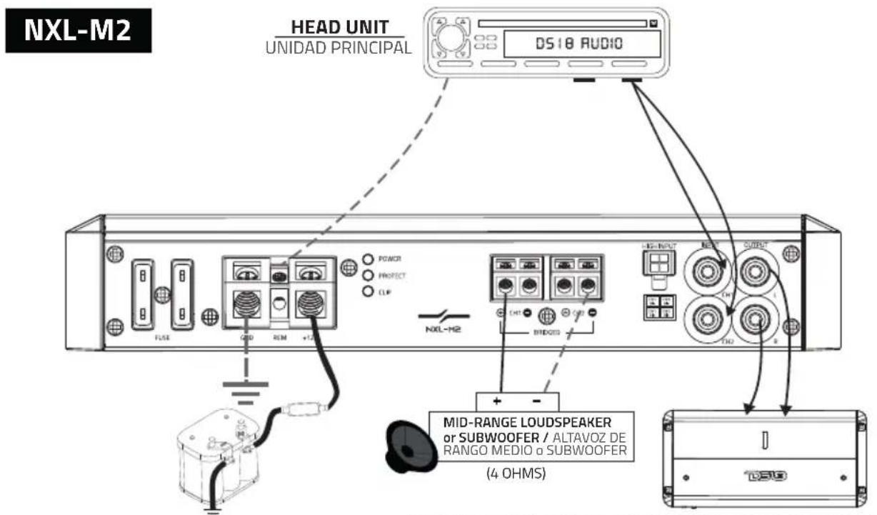 NXL-M2 HEAD UNIT UNIDAD PRINCIPAL DS18 AUDIO MID-RANGE LOUDSPEAKER or SUBWOOFER / ALTAVOZ DE RANGO MEDIO o SUBWOOFER (4 OHMS)