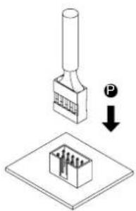 Diagram showing a connector with a pull-down indicator and a 3D box component, likely illustrating a mechanical or electrical assembly.