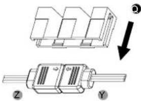 Technical illustration of a mechanical component with labeled parts (X, Y, Z) and an arrow indicating direction (no text or symbols beyond labels)