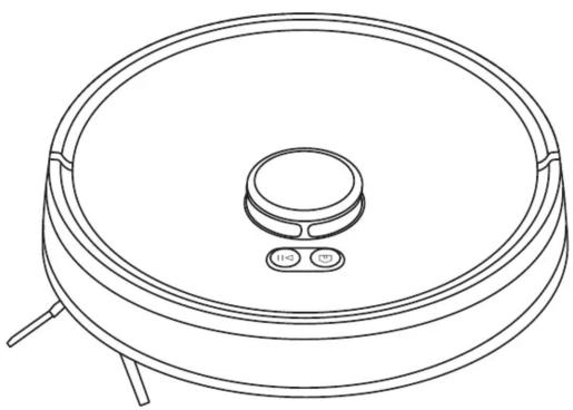 Dessin au trait d'un aspirateur robot avec des boutons de commande et un dessus circulaire (sans texte ni symboles).