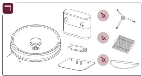 Schéma montrant divers appareils électroménagers et accessoires avec des pièces étiquetées, y compris un aspirateur, un interrupteur et une batterie.
