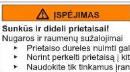 ISPĖJIMAS Sunkūs ir dideli prietaisai! Nugaros ir raumenų sužalojimai ► Prietaiso dureles nuimti galima ► Norint perkelti prietaisą į kitą vietą ► Naudokite tik tinkamus įrankius