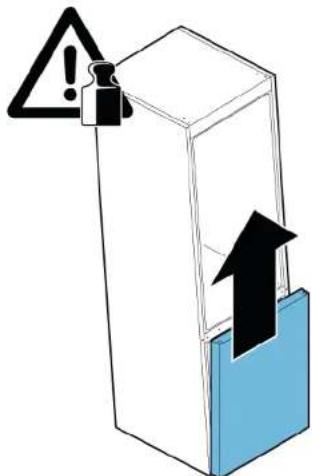 Diagram showing a warning sign with an exclamation mark and an upward arrow inside a container, likely indicating caution or hazard.