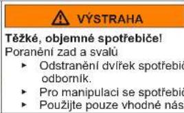 VÝSTRAHA Těžké, objemné spotřebiče! Poranění zad a svalů ► Odstranění dvířek spotřebiče nechte provést odborníka. ► Pro manipulaci se spotřebičem použijte vhodné pomůcky.